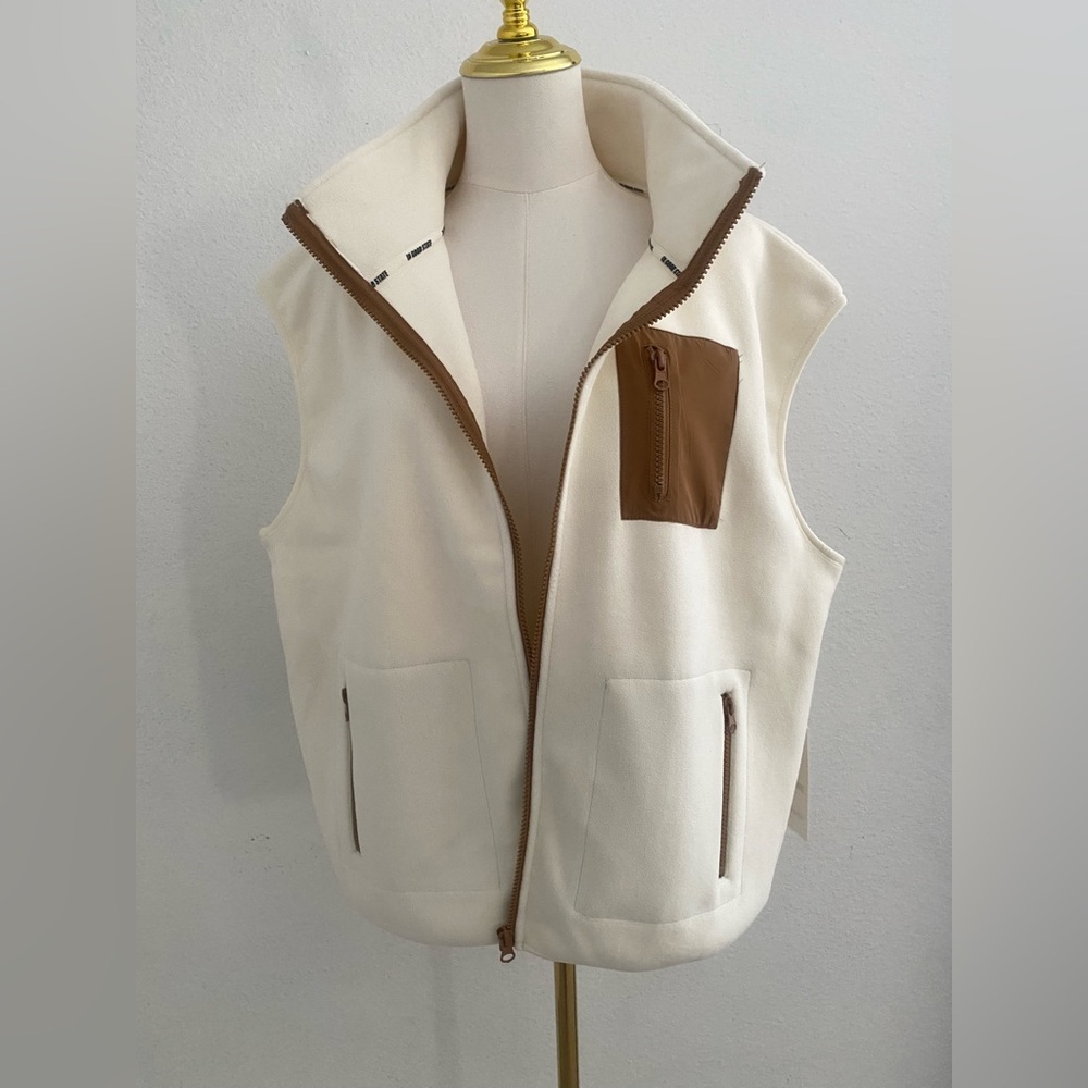 IG In Good State Fleece Vest Women’s 2XL Ivory Cream Brown Zip Pockets NWT  Cozy